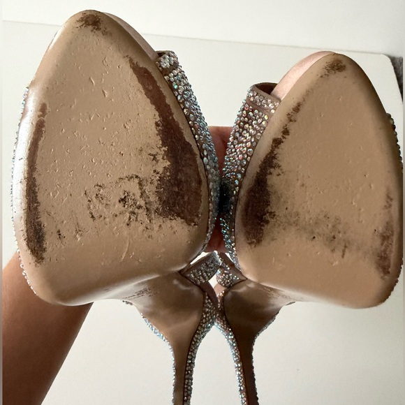 Valentino Beige Crystal Embellished Leather Platform Slingback Sandals Size 40 - Picture 10 of 13